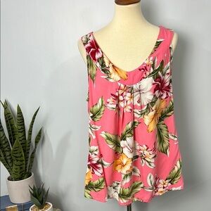 ❄️ Aloha Hut Hawaii Floral Pink Sleeveless Tank Top Size 2XL